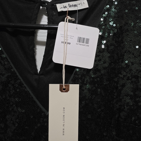 NWT - In Boom Sparkling Dark Green Long Sleeve V-neck Sequin Dress - Picture 4 of 5